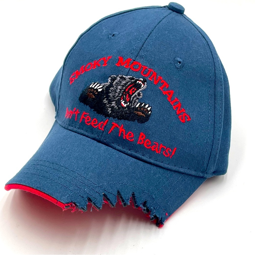 Smoky Mountains Hat Dont Feed The Bears Bite Marks Funny Kids Cap Blue